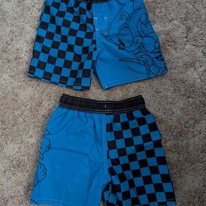 Kids Cartoon Character Swim Trunks - Blue Checkered